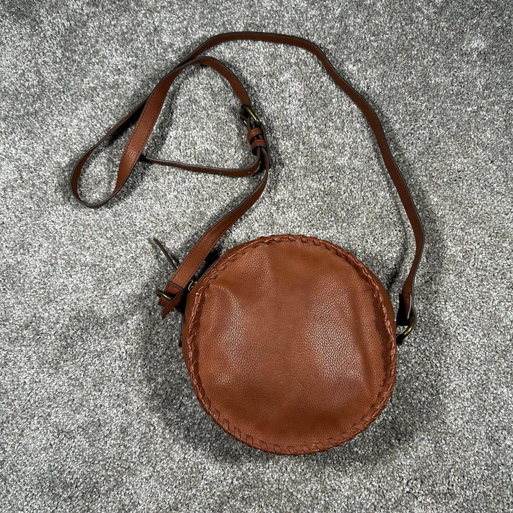 Sonoma Goods For Life Brown Round Faux Leather Whipstitch Crossbody Bag Purse